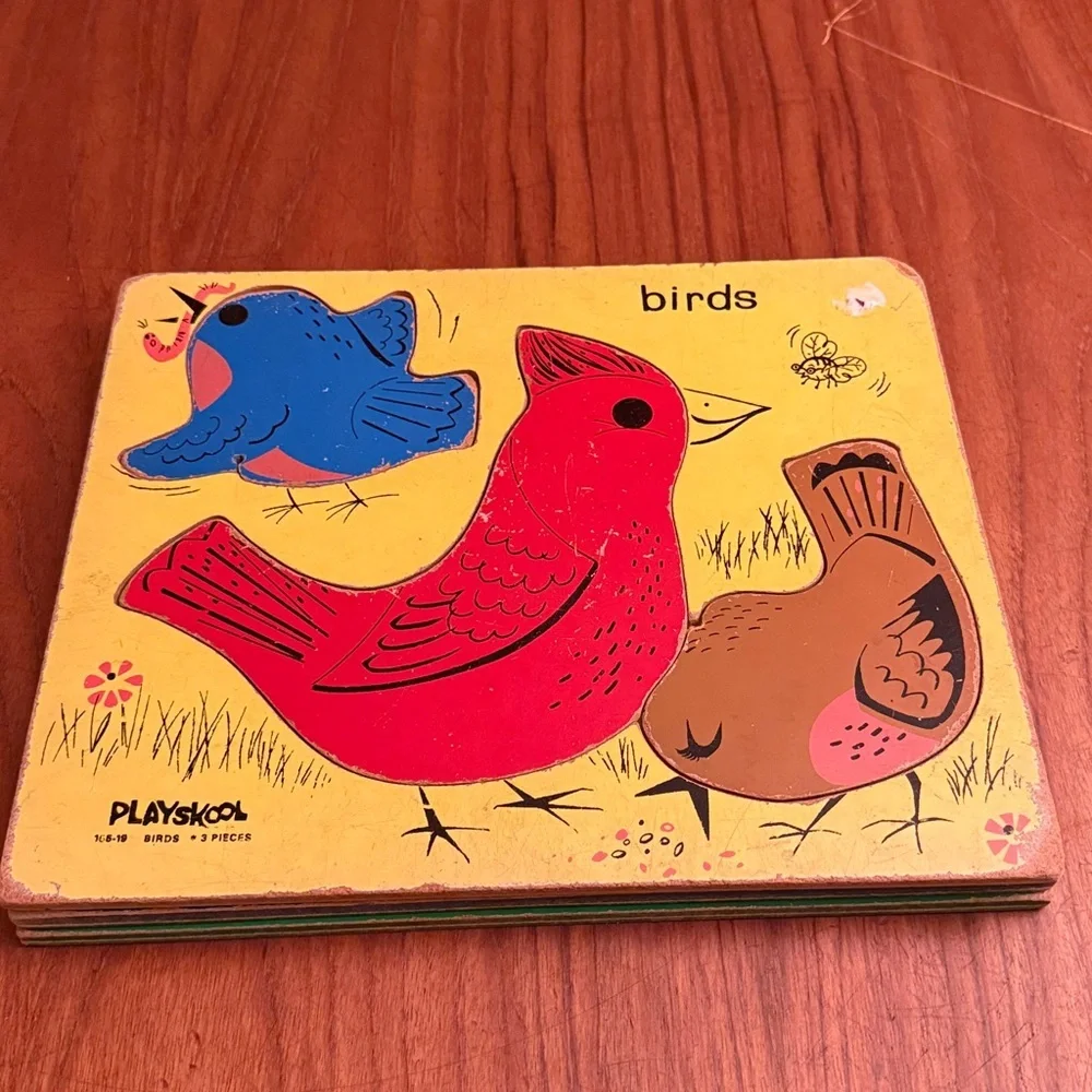 Vintage Playskool Wood Wooden First Puzzle Preschool Large Piece Set of 3
